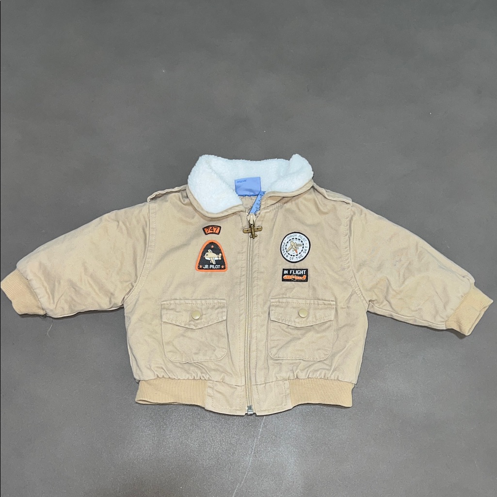 Vintage 90s Tan Bomber Jacket - Patches, Airplane Zipper, Sherpa Neck, Air Force